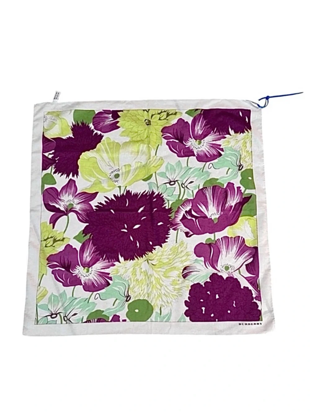 BURBERRY ~ Authenticated Purple and Green Floral Scarf 100% Cotton